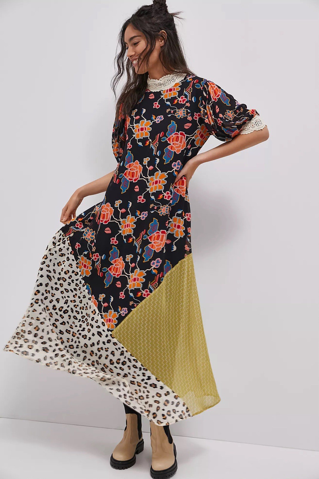 Anthropologie Verb Embroidered Maxi Dress S NWT Lace Crochet Chiffon Boho