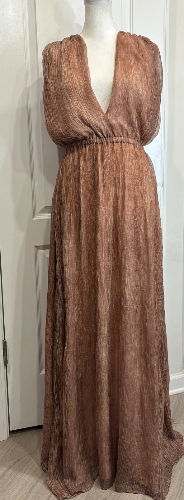 BOBI BLACK (Revolve) Formal Maxi Dress XS Double V-neck Boho Flowy Feminine