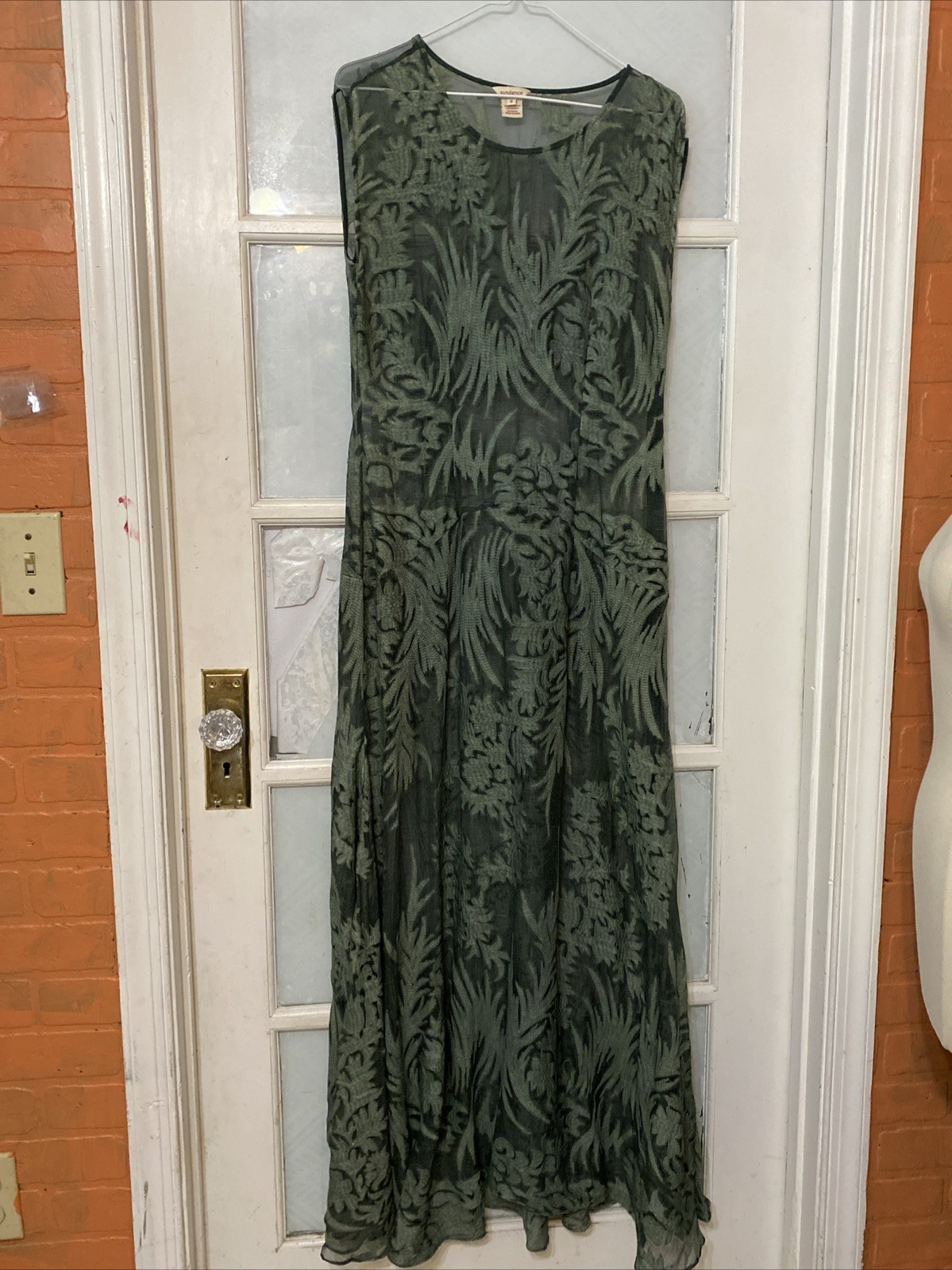 Vtg Sundance Dress Green Lace Semi Sheer Long Size 6 100% Silk