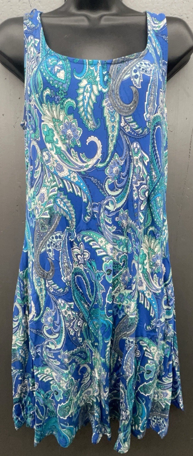 Lauren Ralph Lauren Dress M Blue Aqua Paisley Midi Boho Coastal Summer Vacation