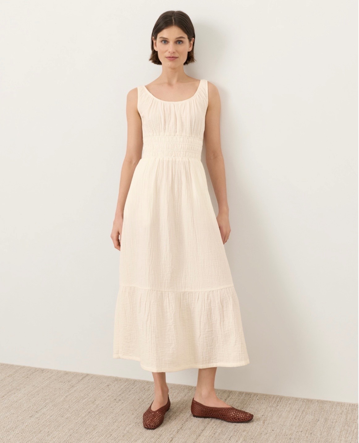 New Pact Organic Coastal Double Gauze Cami Dress – Women’s Dress Cream color L