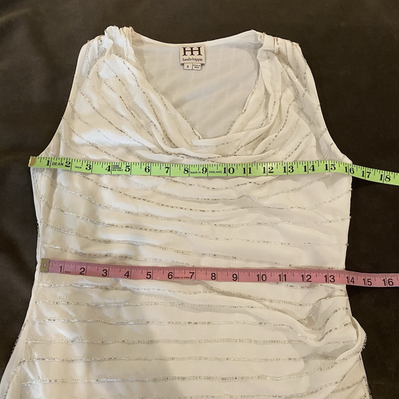 HH Haute Hippie Dress Ivory Beaded Draped Sleeveless Small