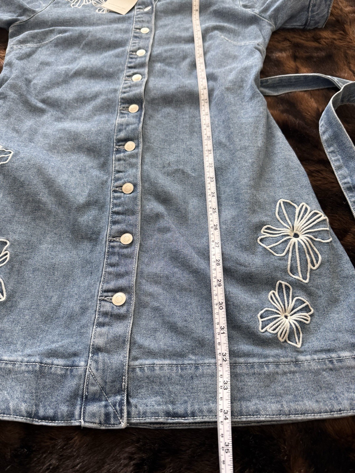 Free Assembly Women’s Embroidered Denim Mini Shirtdress Blue Small NWT