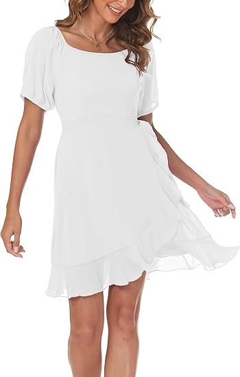 Women’s White Chiffon Summer Dress Large Square Neck Tie Waist Sheer NWT New