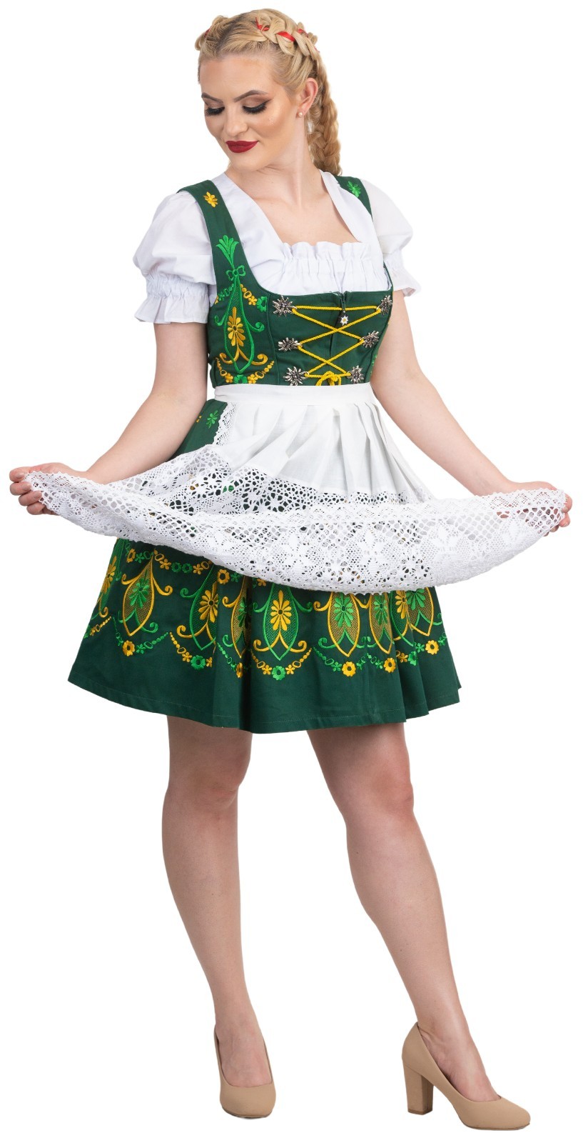 German Dirndl Dress Short Green Oktoberfest XS S M L XL 2XL Waitress Party Women