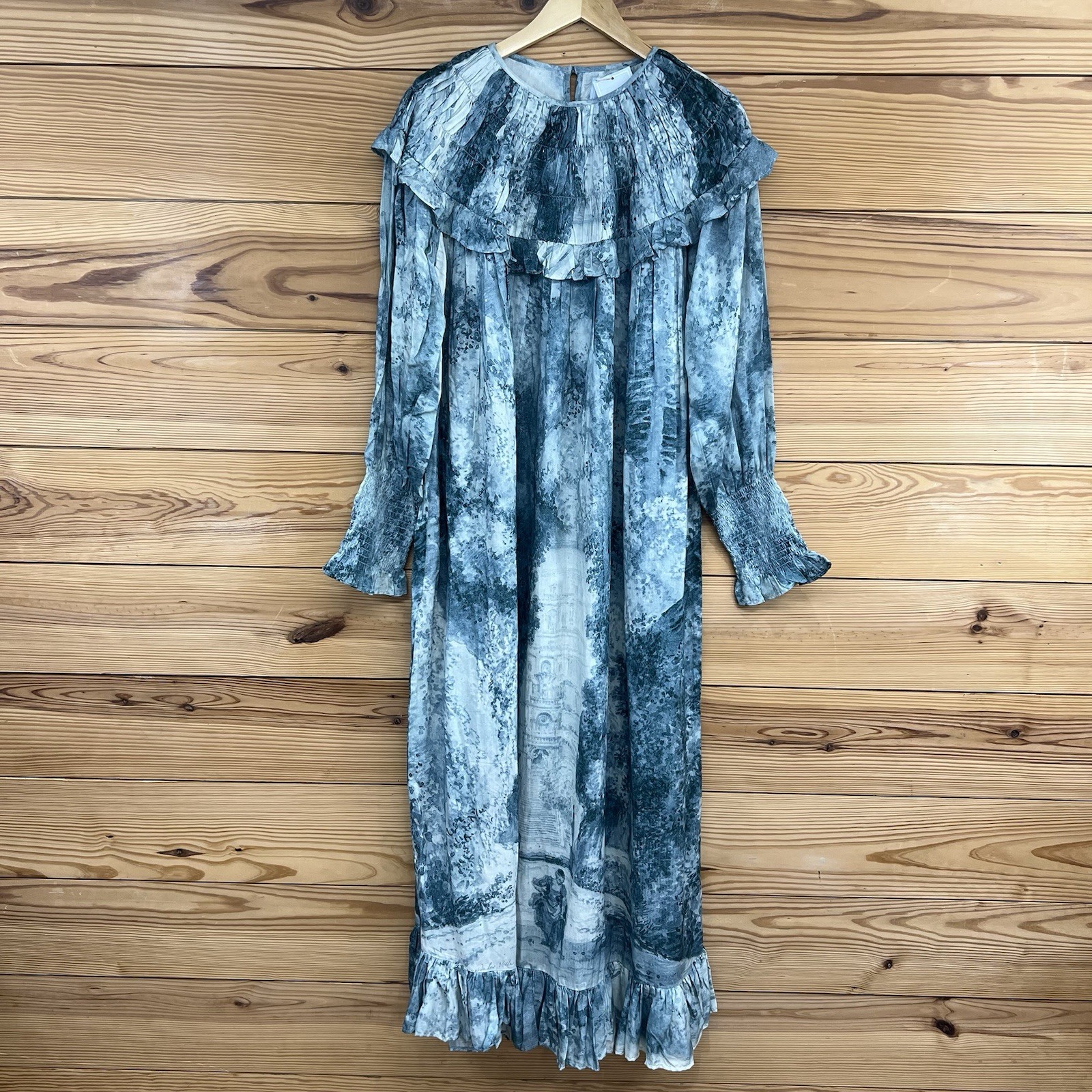 Lillou Cypress Avenue Maxi Dress L/XL Blue Toile Print Maxi Feminine NWT B87