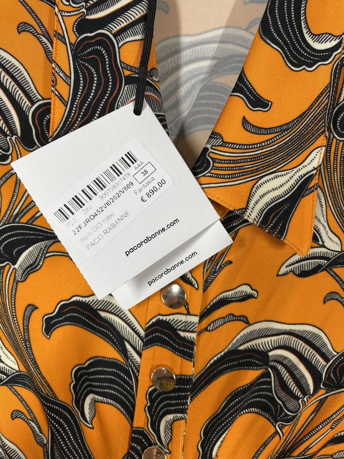 PACO RABANNE Orange Flower Printed Short Sleeve Collared Maxi Dress Size 38 NSC