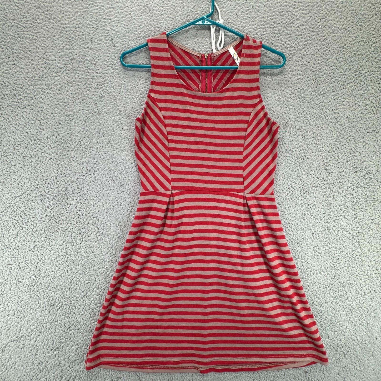 Ginger G Womens Sleeveless Back Zipper Flare Dress Red Brown Stripes Size M