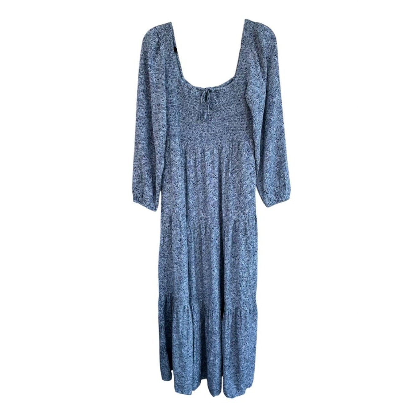 ABLE Blue Paisley Smocked Long Sleeve Tiered Viscose Maxi Dress – Size Medium