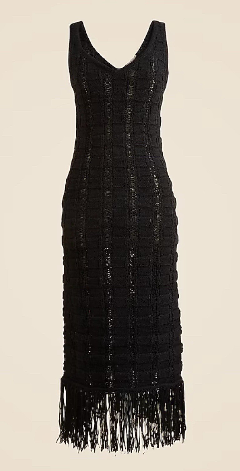 NWT J Crew Black Fringe Trim Sweater Midi Dress Size XS Sold Out New!