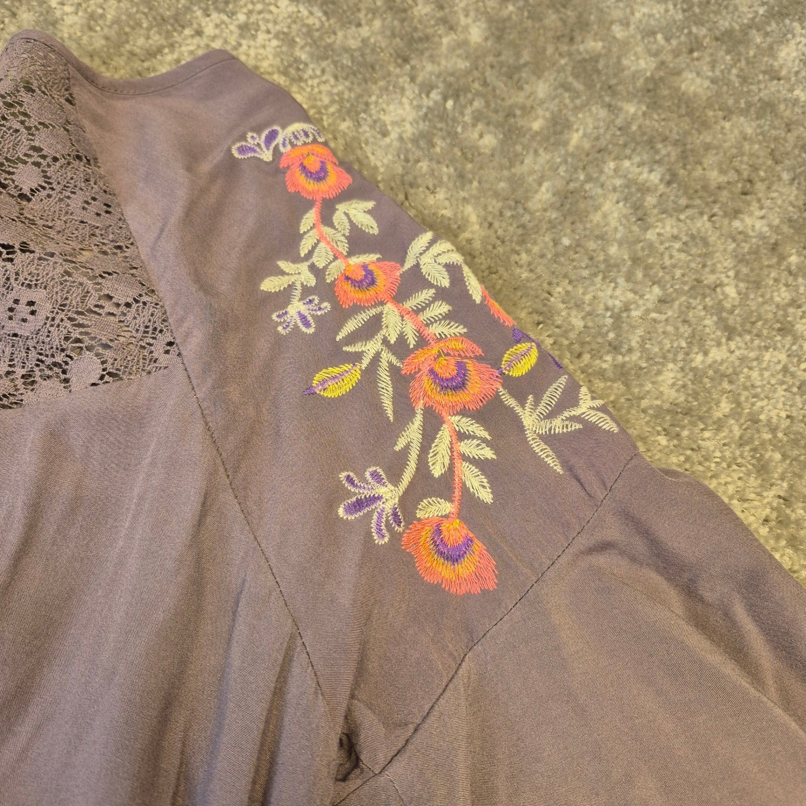Altard State Womens Purple Floral Embroidered Boho Lace Bell Sleeve Dress M
