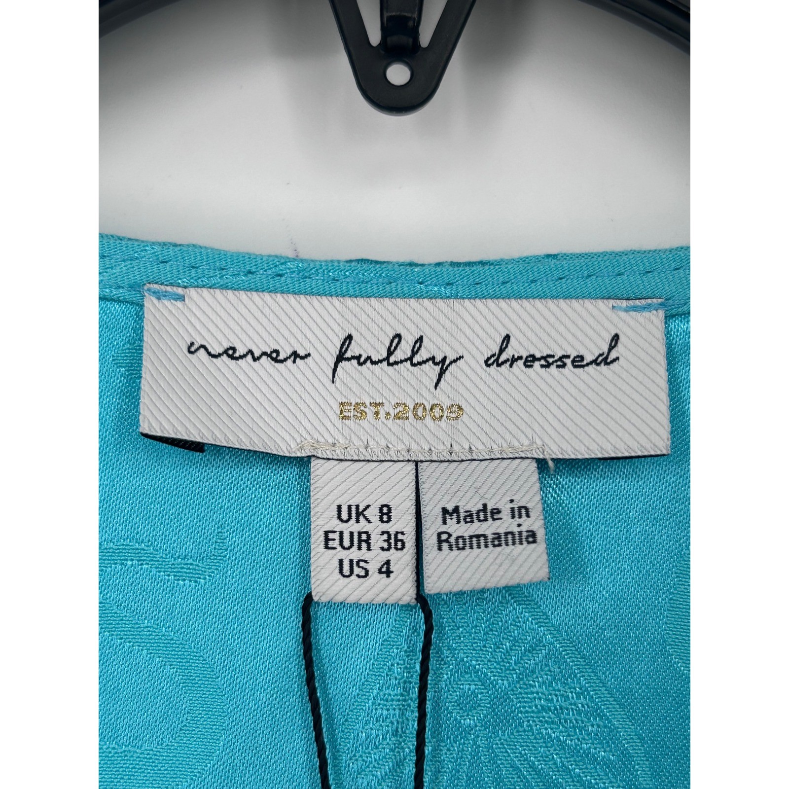 NEW Never Fully Dressed US Size 4 Blue Jacquard Wrap Mini Dress Celestial