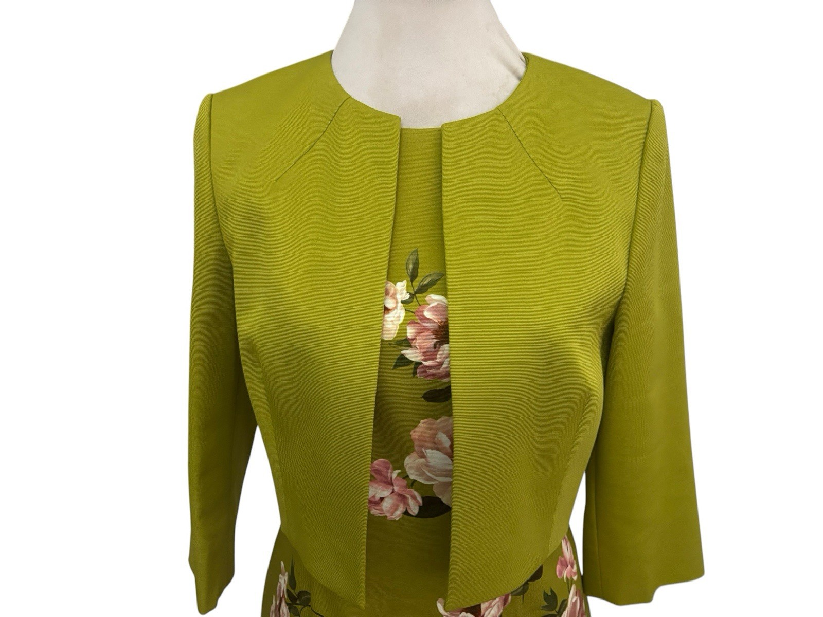 Hobbs Charteus Green Floral moira + Jacket Size 12 Short 38” Away 13.9