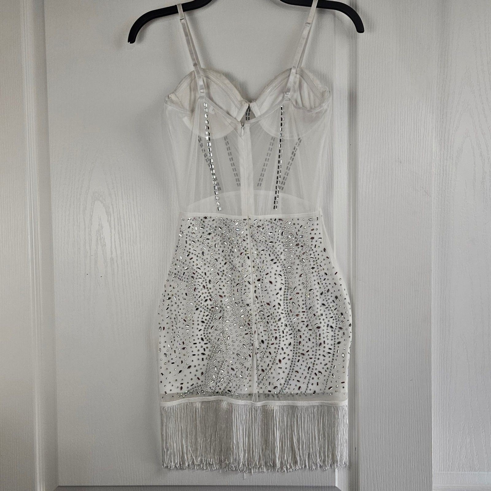 12th Tribe Rhinestone Fringe Keely White Embelished Mini Dress Vegas Wedding