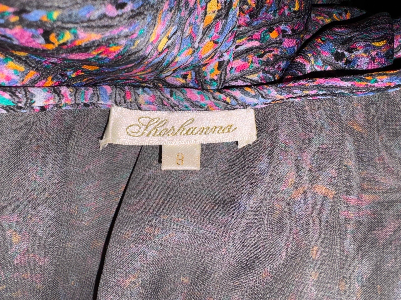 Shoshanna Silk Ruffle Bodice Short Dress Size 8 Colorful Black Print