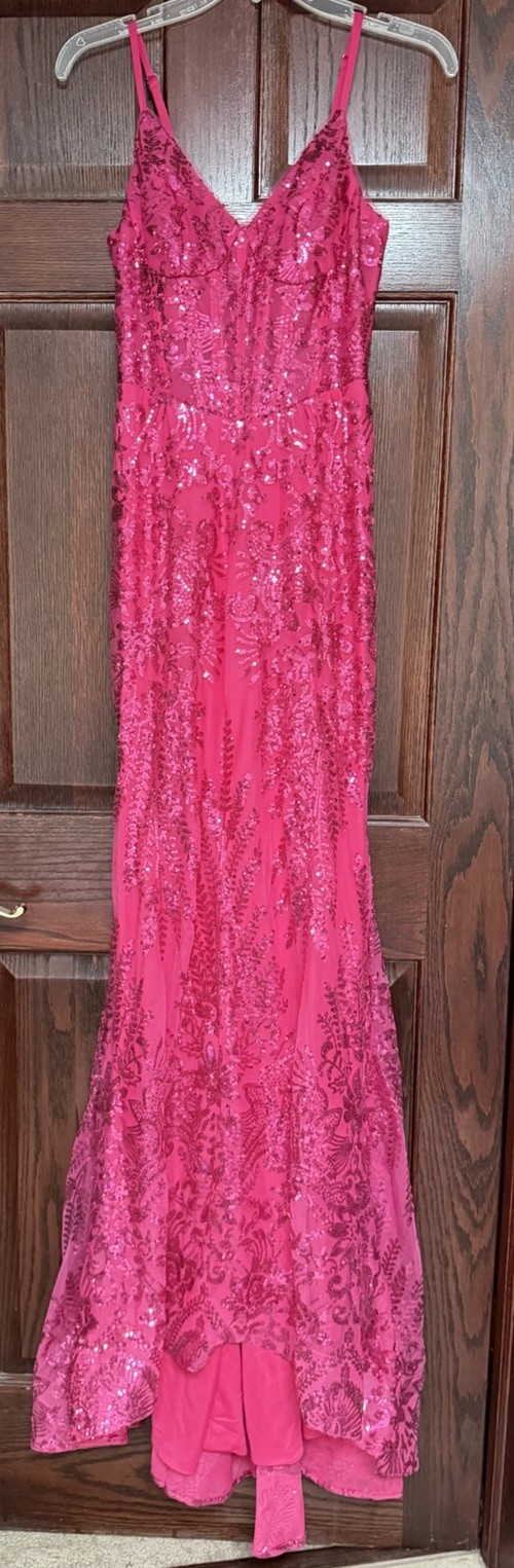 NWT MiwiNovia Fuchsia Pink Sequin Mermaid Prom Dress Gown Corset Couture Size 4