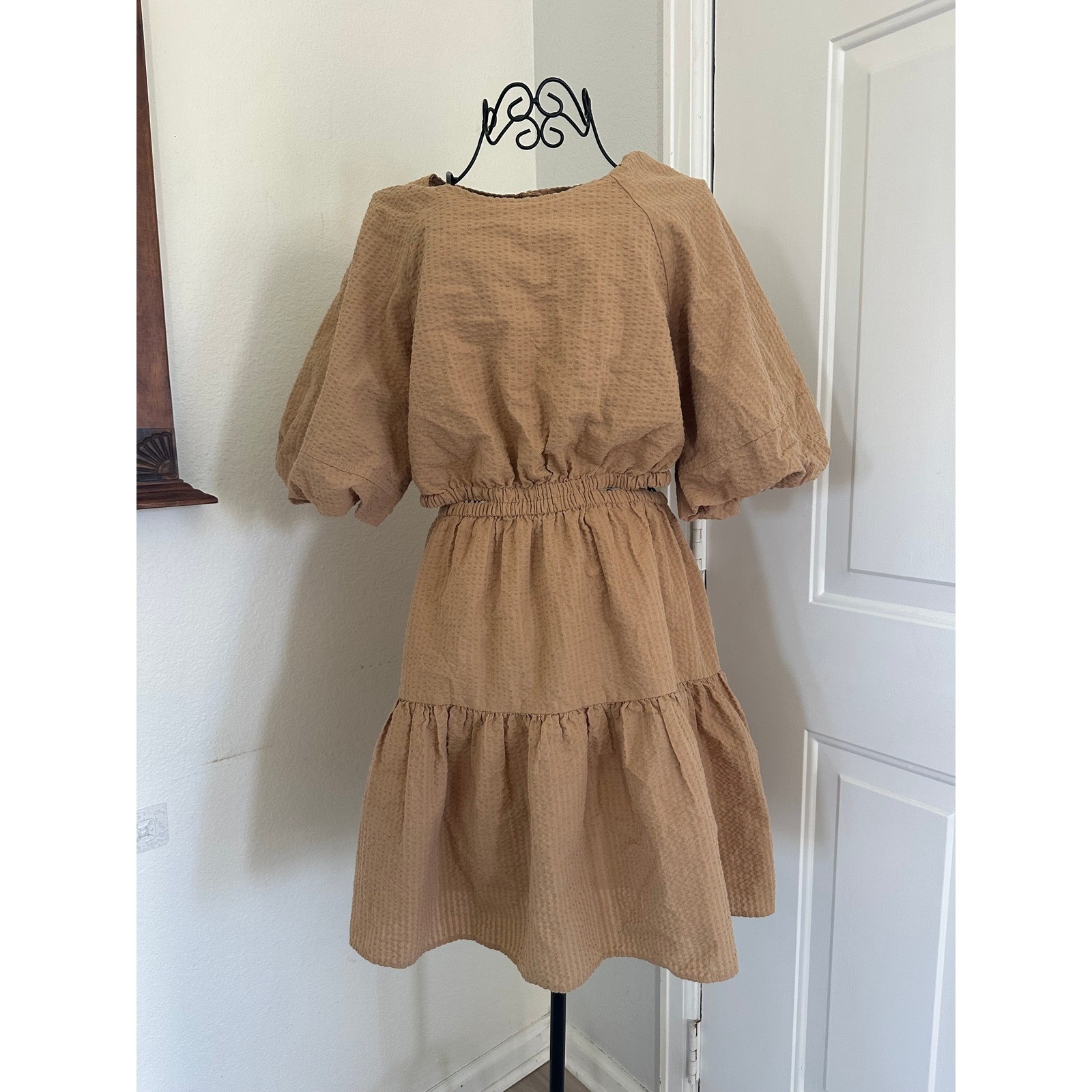 Madewell Seersucker Puff Sleeve Cutout Mini Dress M