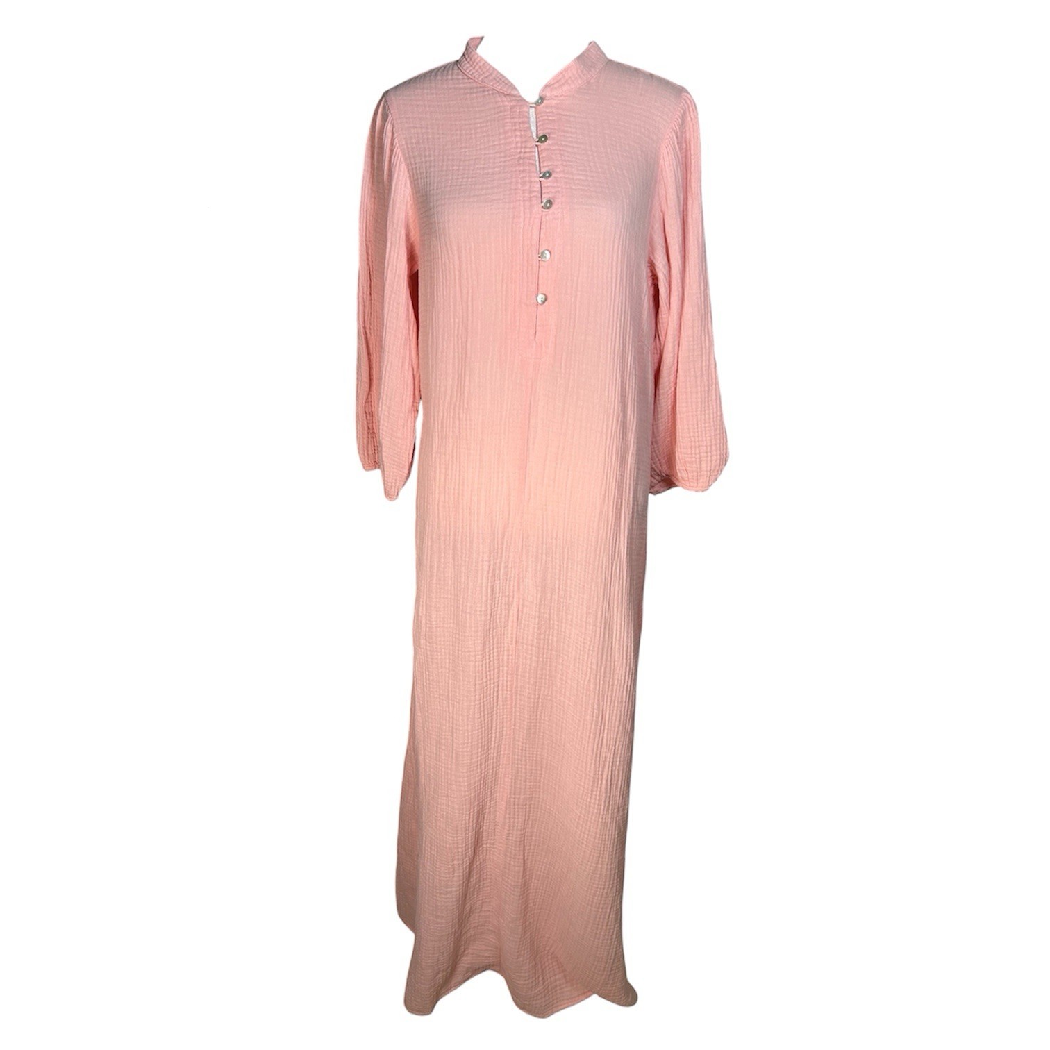 NWT HONORINE Pink Peach Cotton Gauze Tunic Maxi Dress Pearl Buttons Sz M