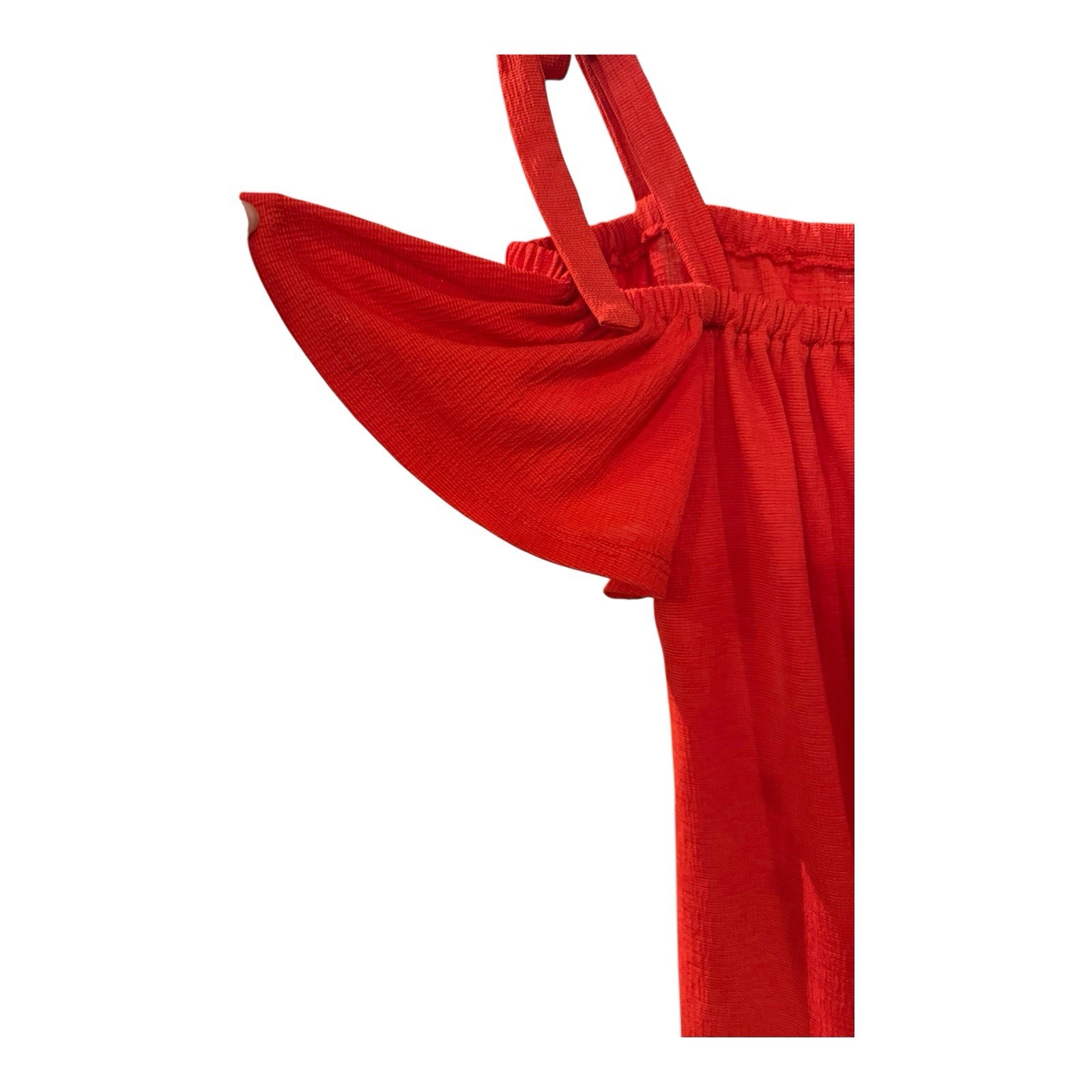 Green Envelope Red Off Shoulder Tie Strap Ruffle Dress Women’s Small Flowy