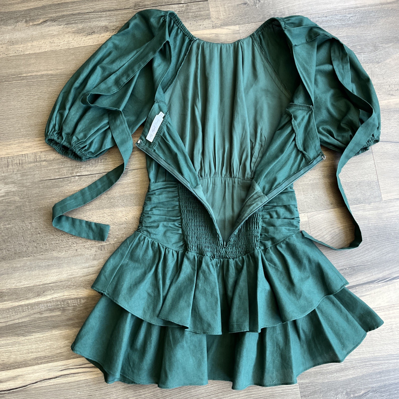 All About May Tiered Mini Dress Cotton Linen Blend Balloon Sleeves Back Tie Sz 2