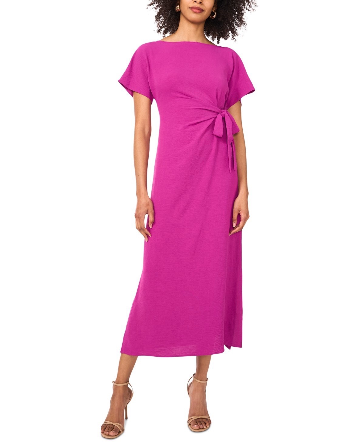$119 Vince Camuto Women’s Tie-Waist Boat-Neck MIDI Dress – Grape Wine