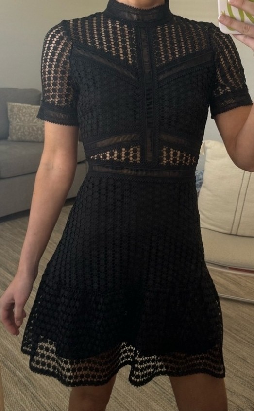ALLISON NEW YORK Designer Black Embroidered Panel High Neck Cocktail Dress L