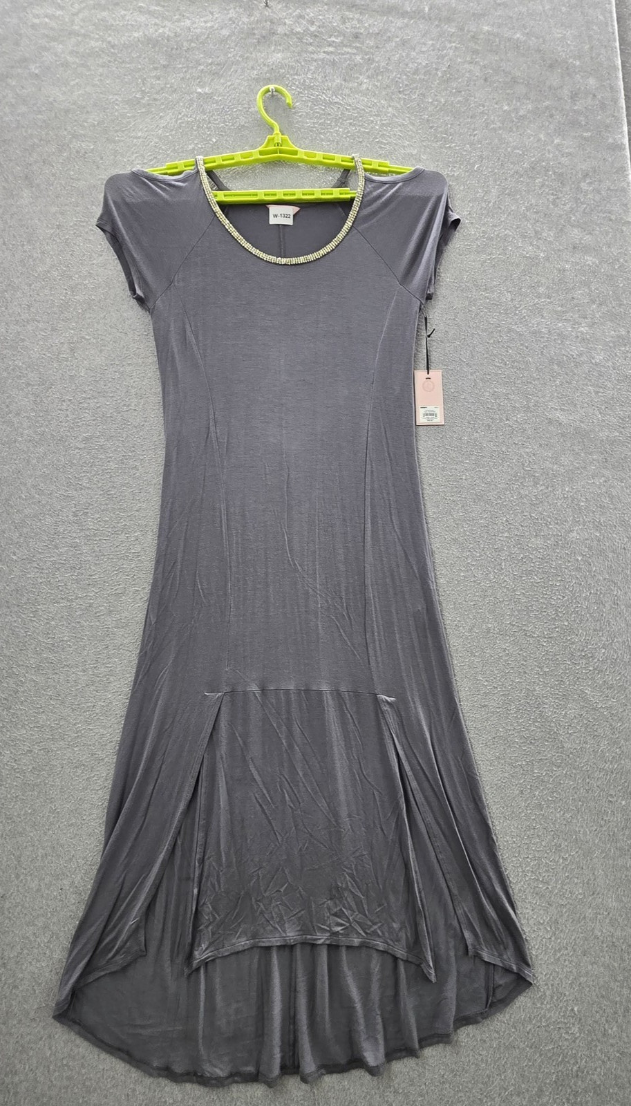 Juicy Couture Women Dress S Gray Maxi Cold Shoulder Short Sleeve NWT