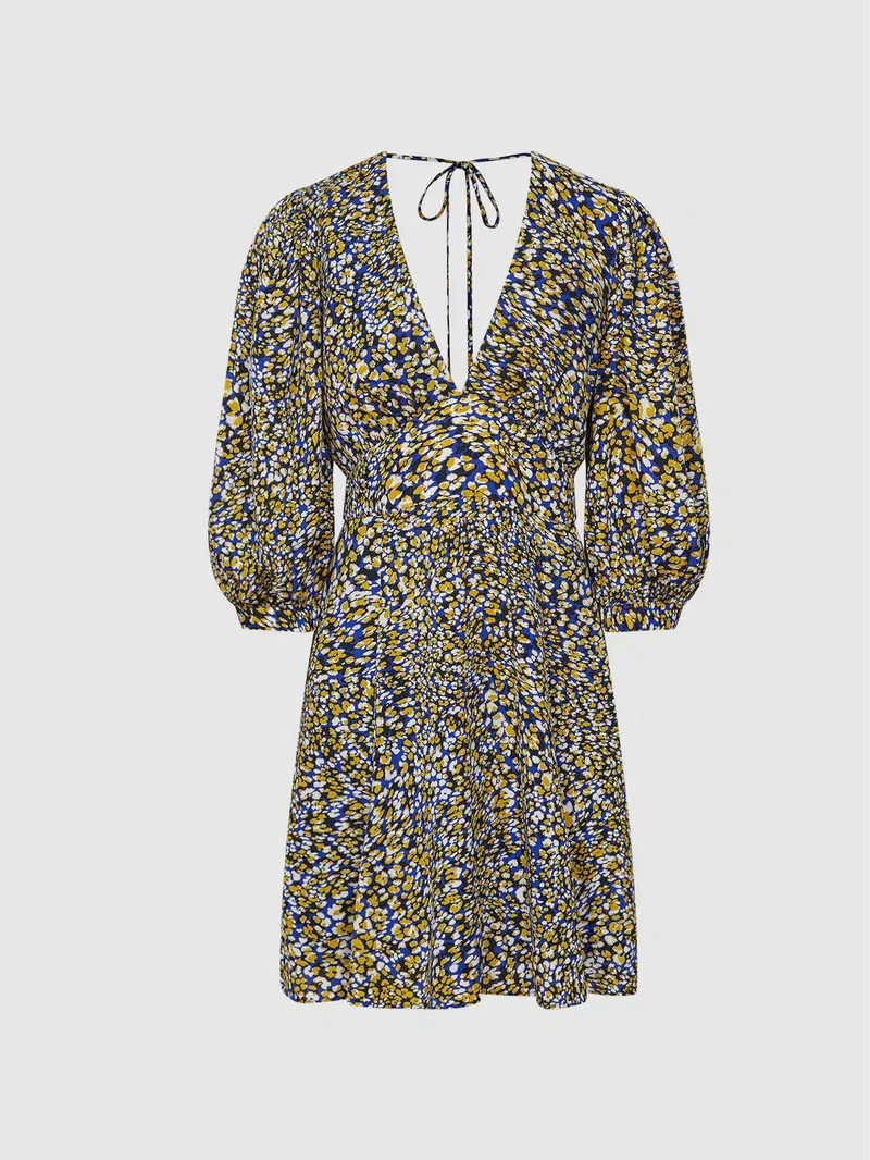 REISS NWT $265 Daisy Floral Deep V Neck Puff Sleeve Mini Dress Size US 10