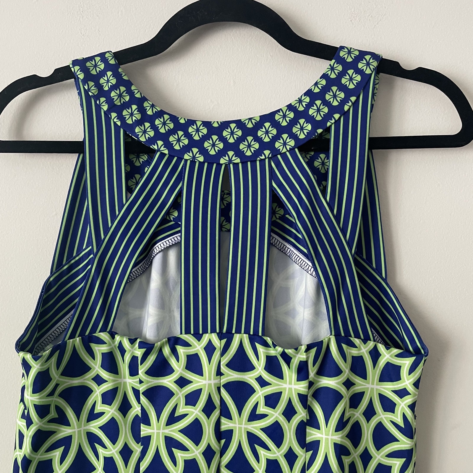 Gretchen Scott Isosceles Biltmore Shift Dress Green Blue M Stretch Knit Preppy