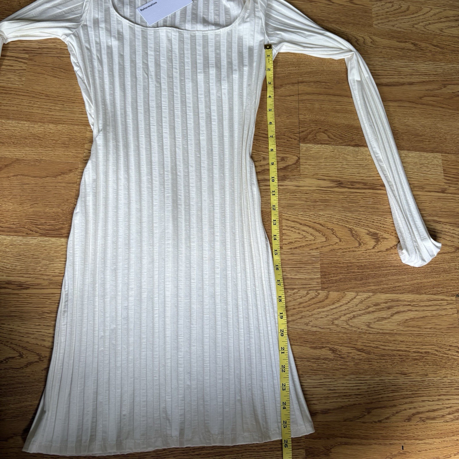 Reformation Ivory Ribbed Bodycon Mini Dress Square Neck Long Sleeve Sz S NEW
