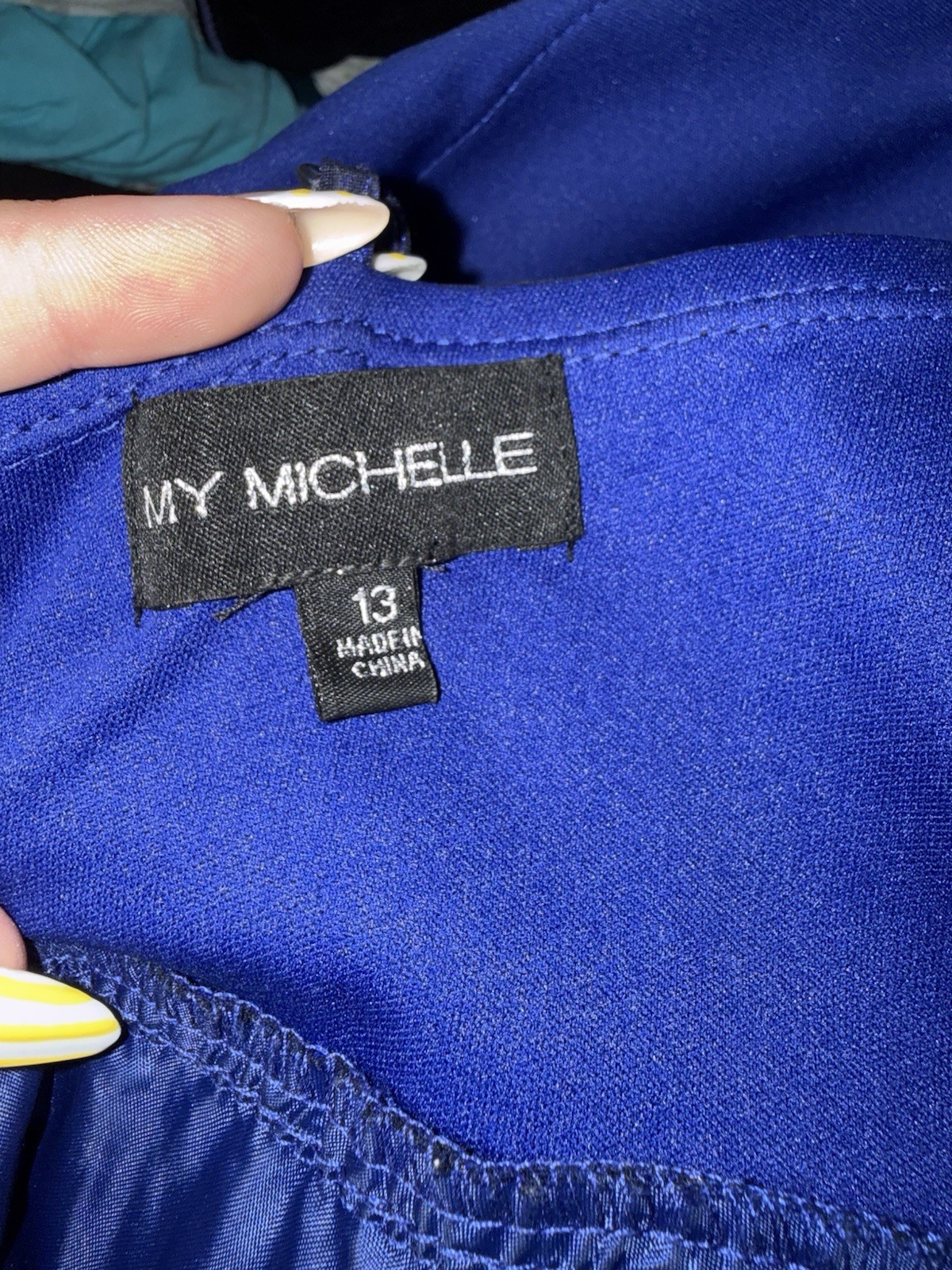 My Michelle Blue Solid Hi-Low V-Neck Sleeveless Strappy Dress Juniors 13