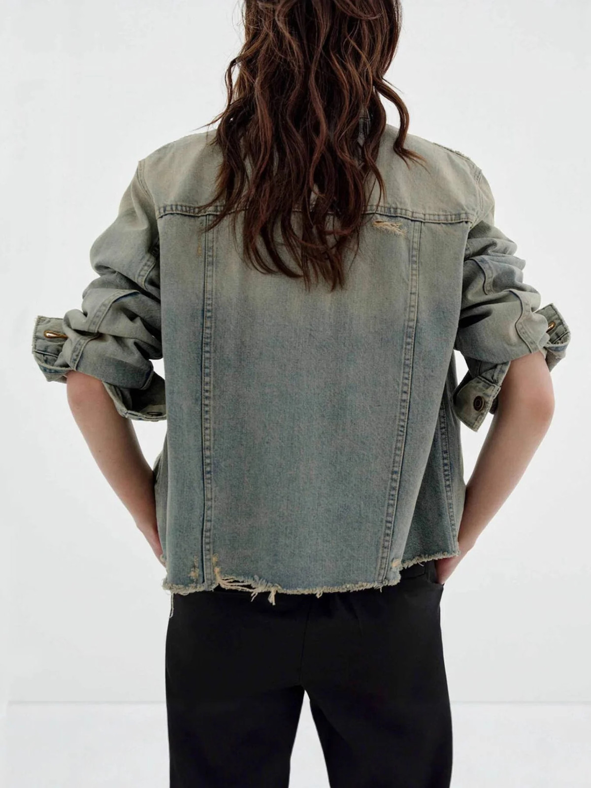 Distressed Wash Button Up Denim Jacket