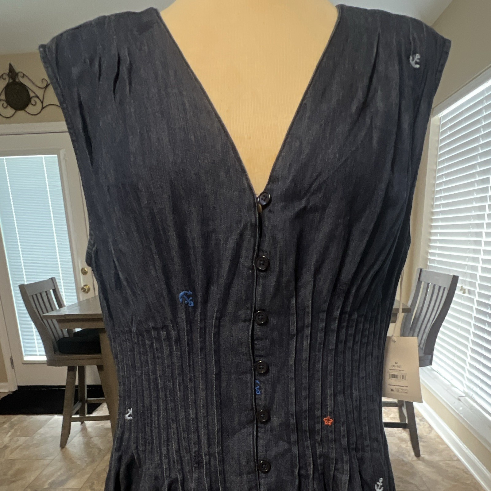Free Assembly Women’s Blue Solid Denim V-Neck Sleeveless Button Maxi Dress M