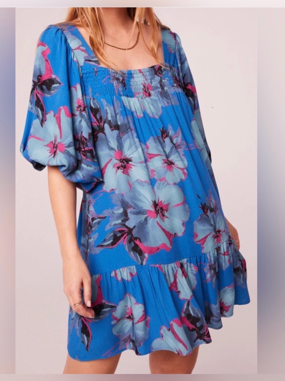 NWOT | BAND OF THE FREE Soria Blue & Gray Floral Mini Shift Dress, Medium