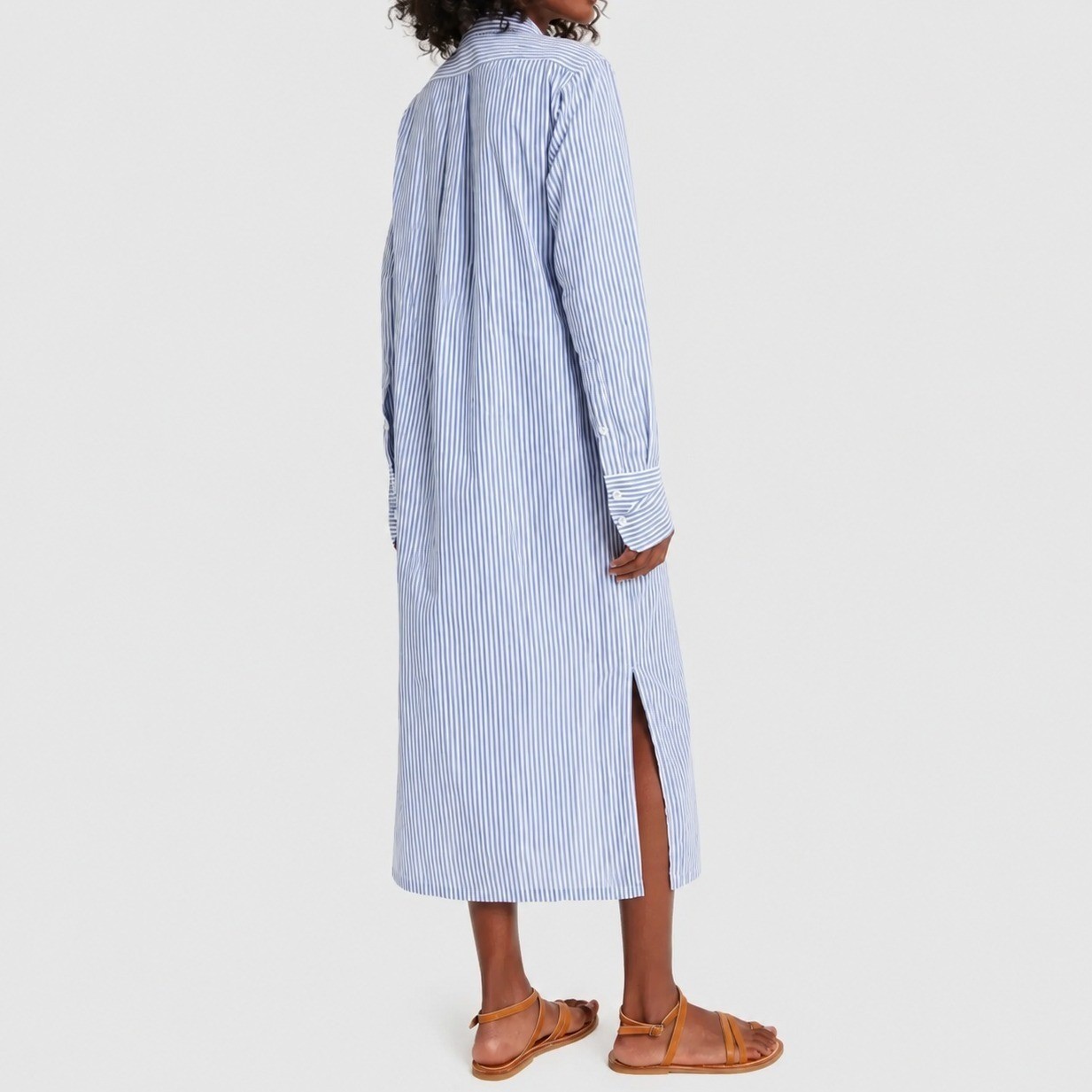 Alex Mill Blue White Striped Standard Maxi Shirt Dress Side Slit Size Medium