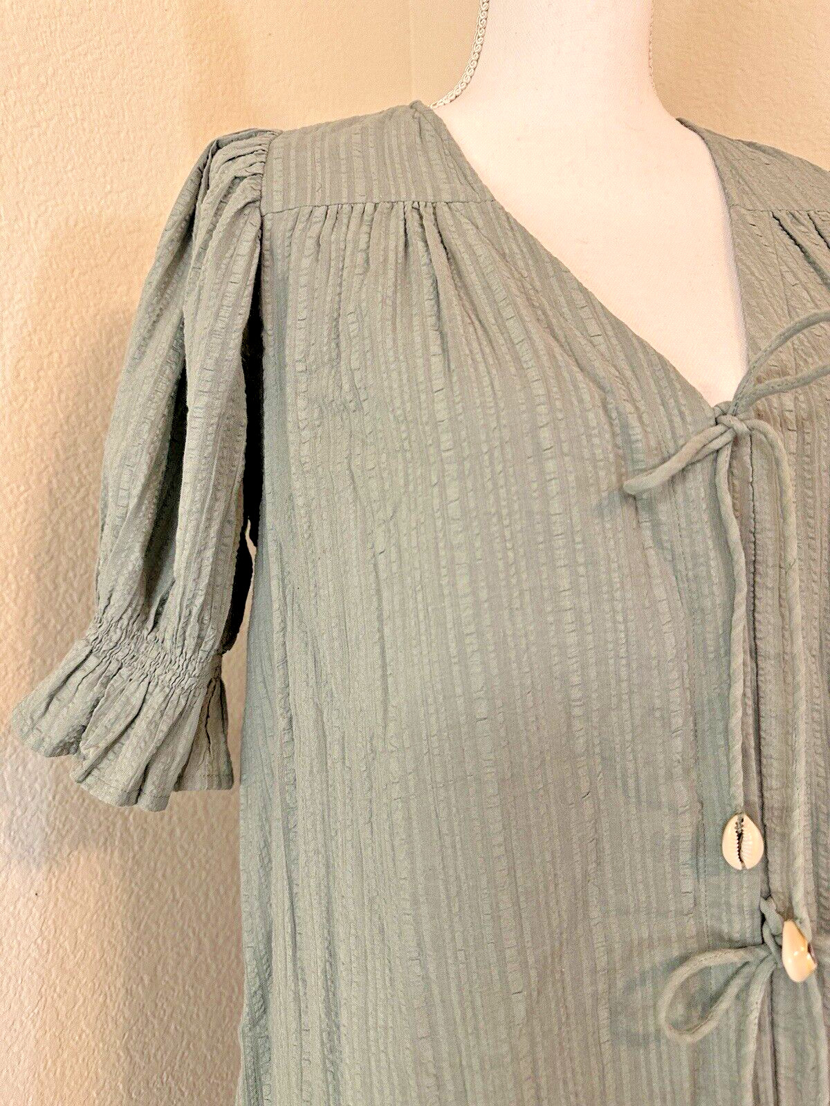 Arrows & Bow X Cleobella Organic Cotton Gauze Midi Dress Small Green Lagenlook