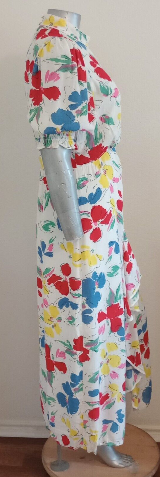 NWT WOMAN RIXO MAXI CASCADE RUFFLE DRESS Size 14 Mock Neck Puff Short Sleeve