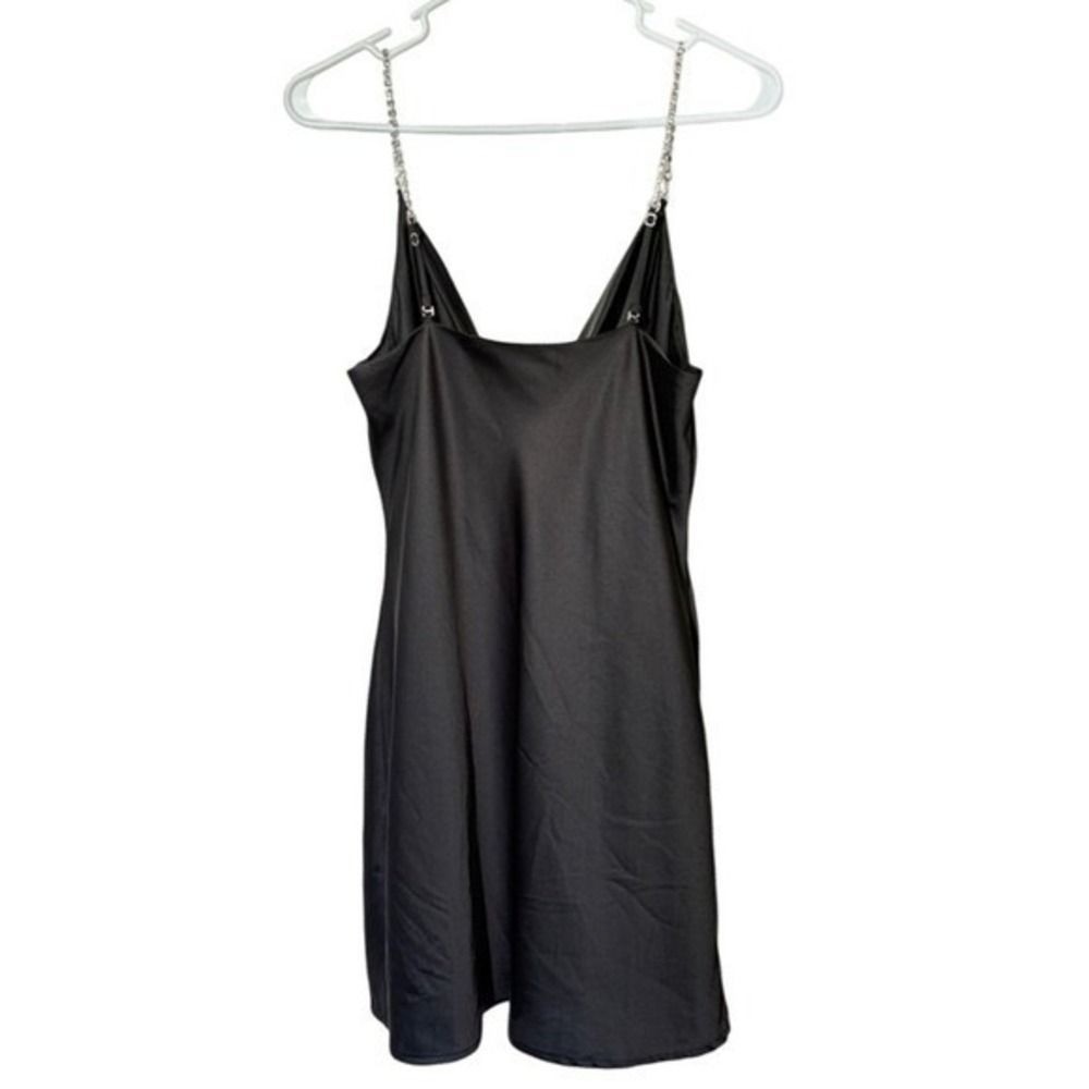 Black Satin Mini Dress Rhinestones Sparkle Bachelorette Party Sorority Medium