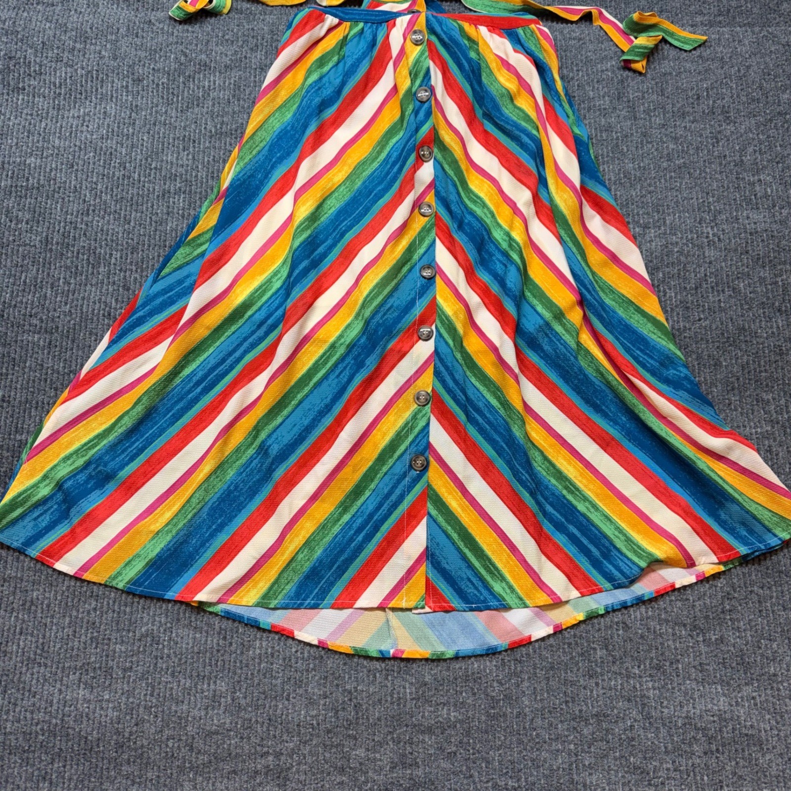 Rainbow Stripe Halter Dress Small Flying Tomato Boho Multicolor Summer Beachy