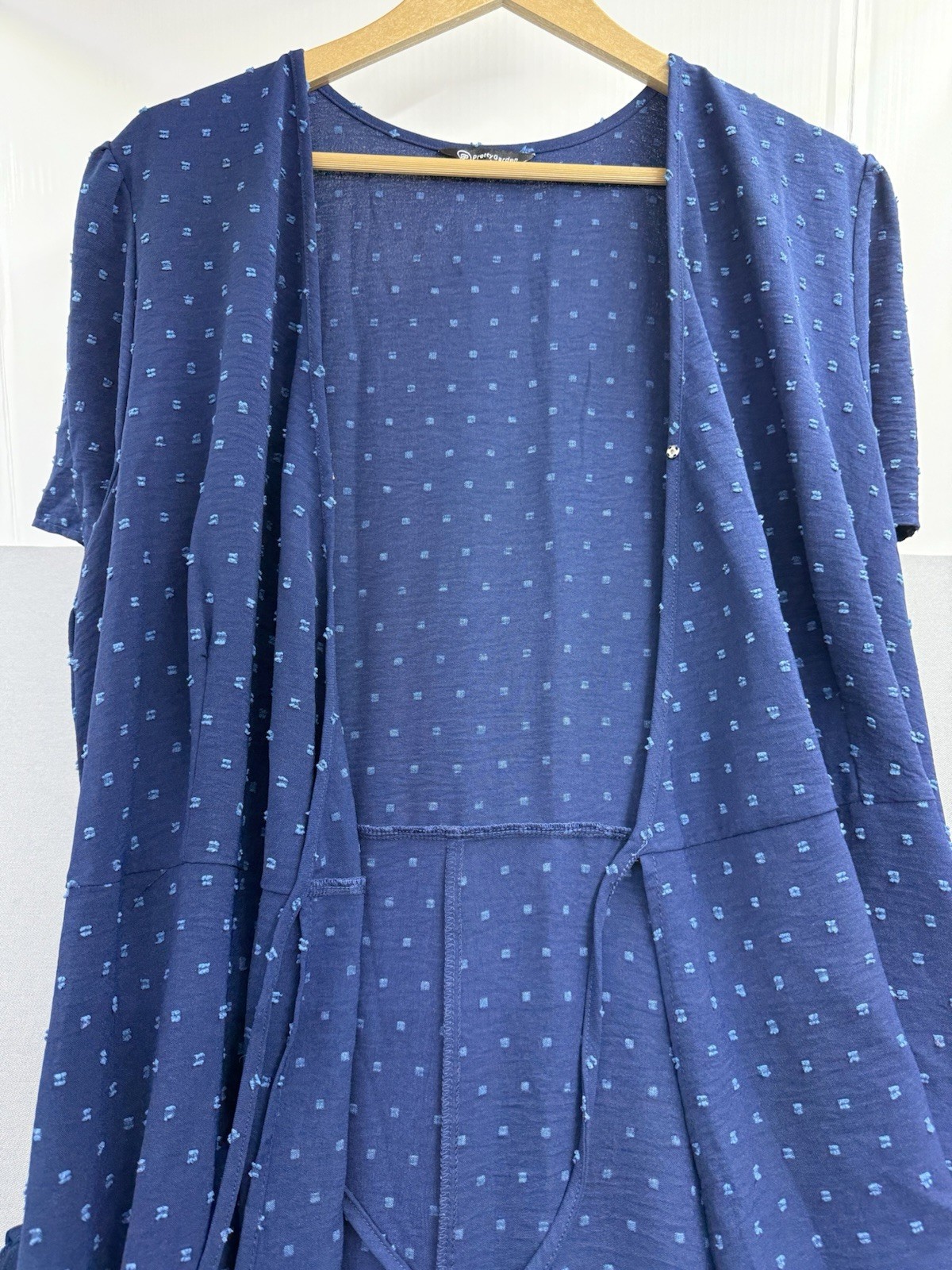 PrettyGarden Womens XL Blue Polka Dot Wrap Maxi Dress Short Sleeve Boho