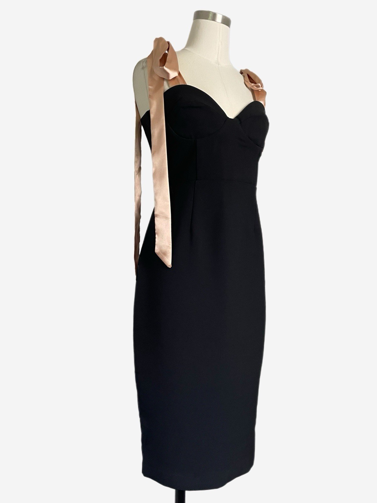 Aliava NWT Black Arezu Bow Tie Strap Midi Dress corset modern sexy classic M