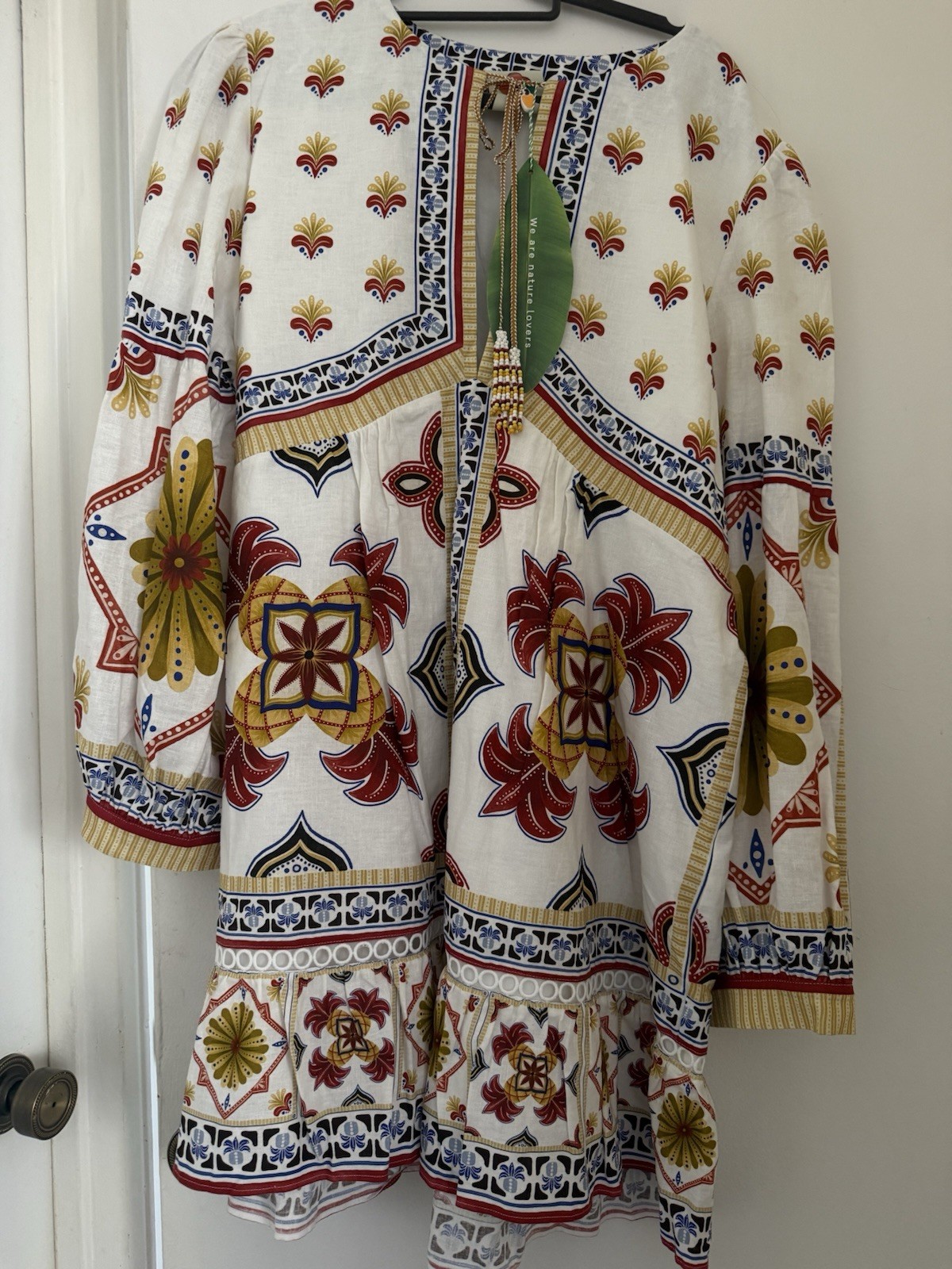 FARM Rio White Mini Dress with Red, Yellow & Blue Floral Motif