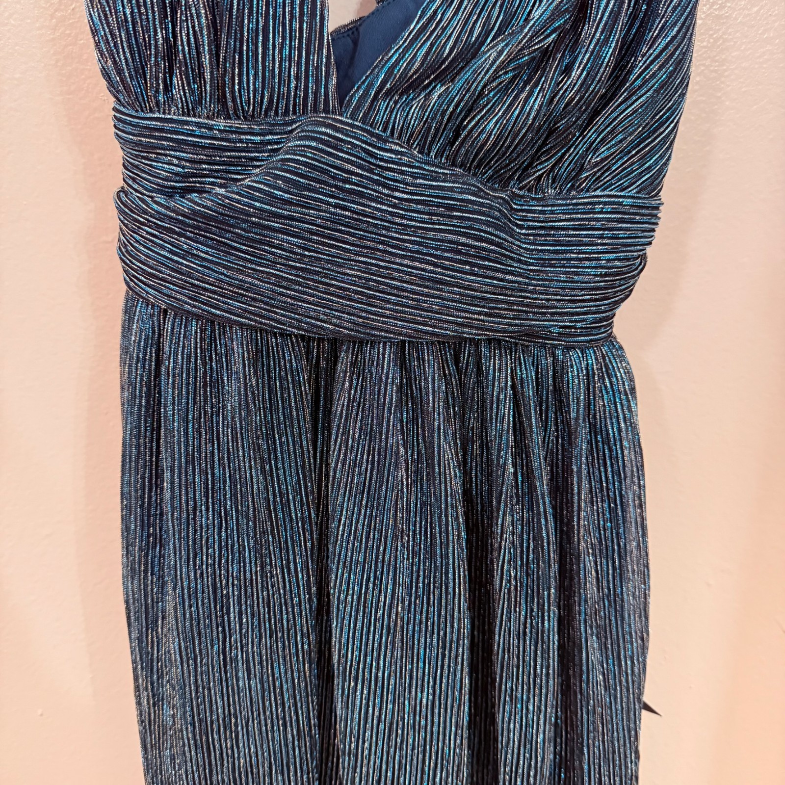 Lulus New With Tags Pleated Metallic Blue Sleeveless Fit&Flare Mini Dress Size S
