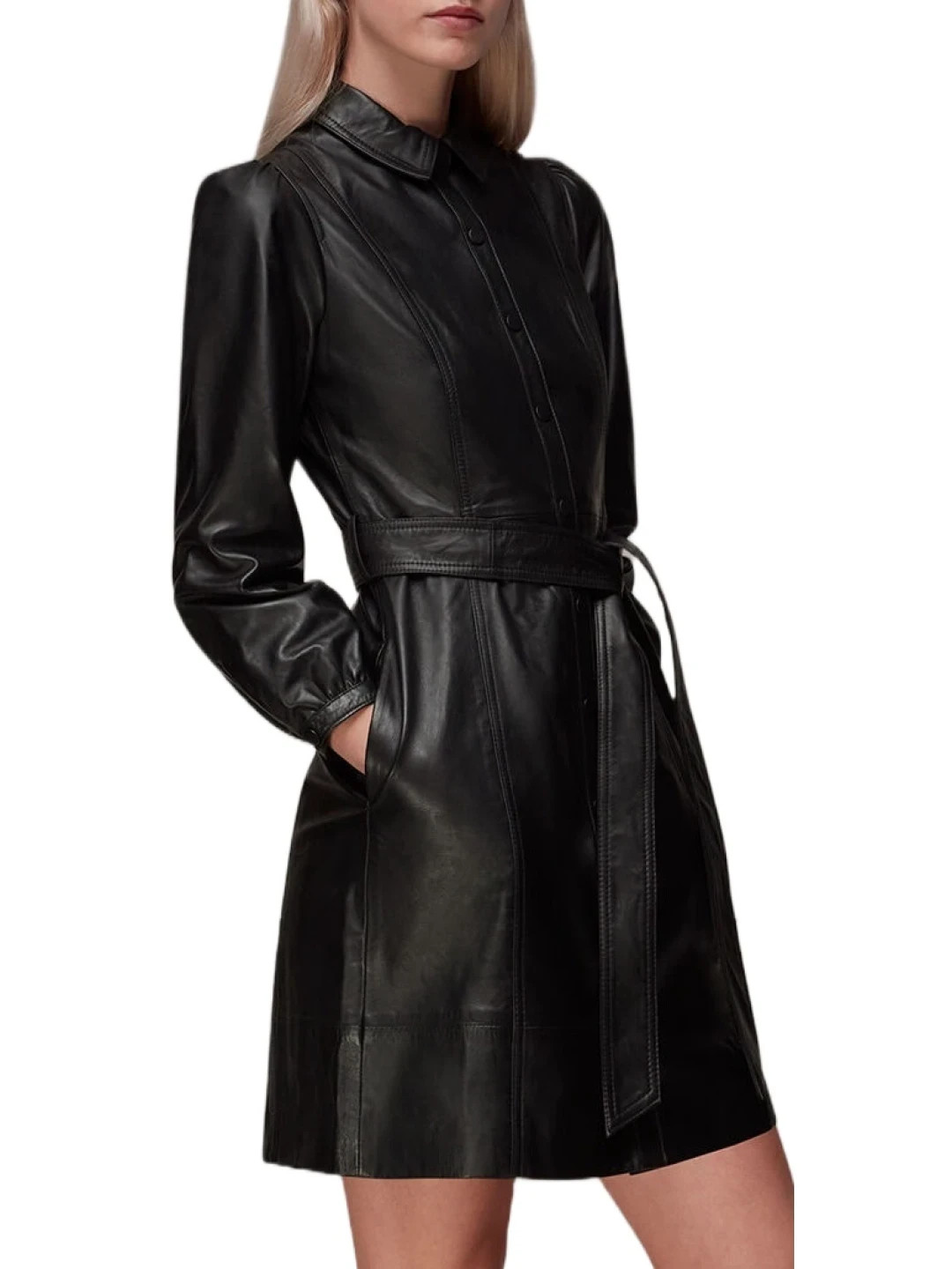 Shopcilantra Genuine Lambskin Leather Dress Shirt Collar Leather Dress