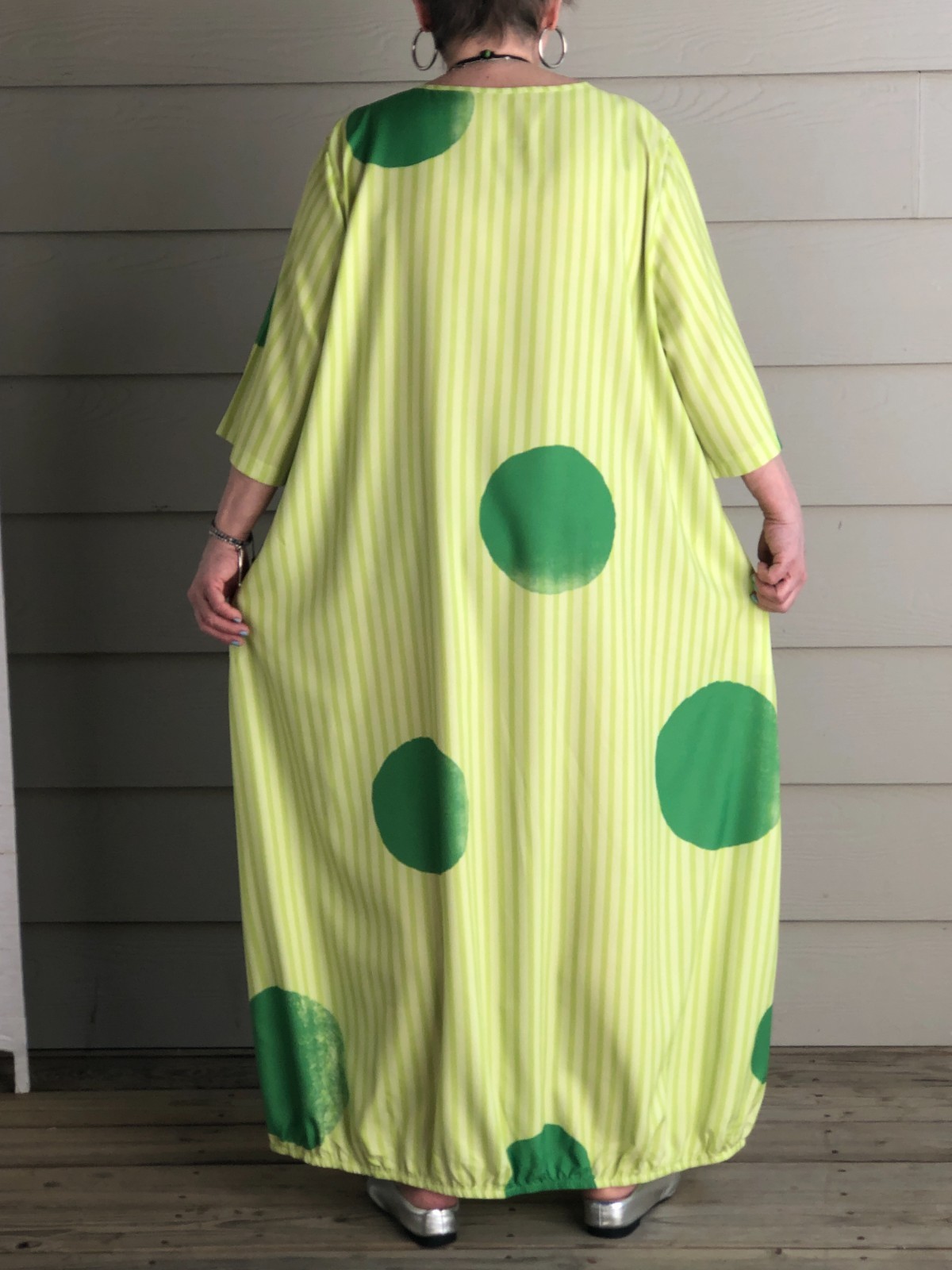 Green Polka Dot Bubble Dress Asymmetric Lagenlook Artsy Boho OSFM +Necklace