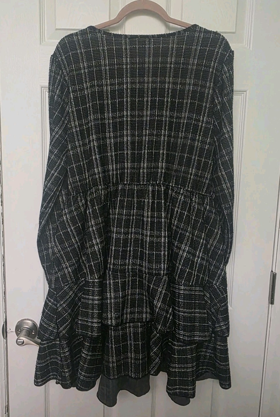 BloomChic Stretchy Textured Tiered Mini Dress Pockets Black White 18-20/2X NWOT