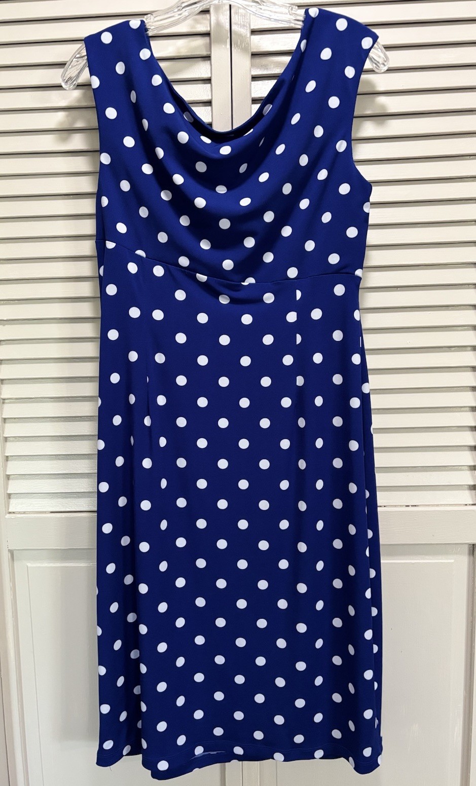Connected Blue/White Polka Dot Midi Dress Size 14 Straps Gathered Wrap Skirt
