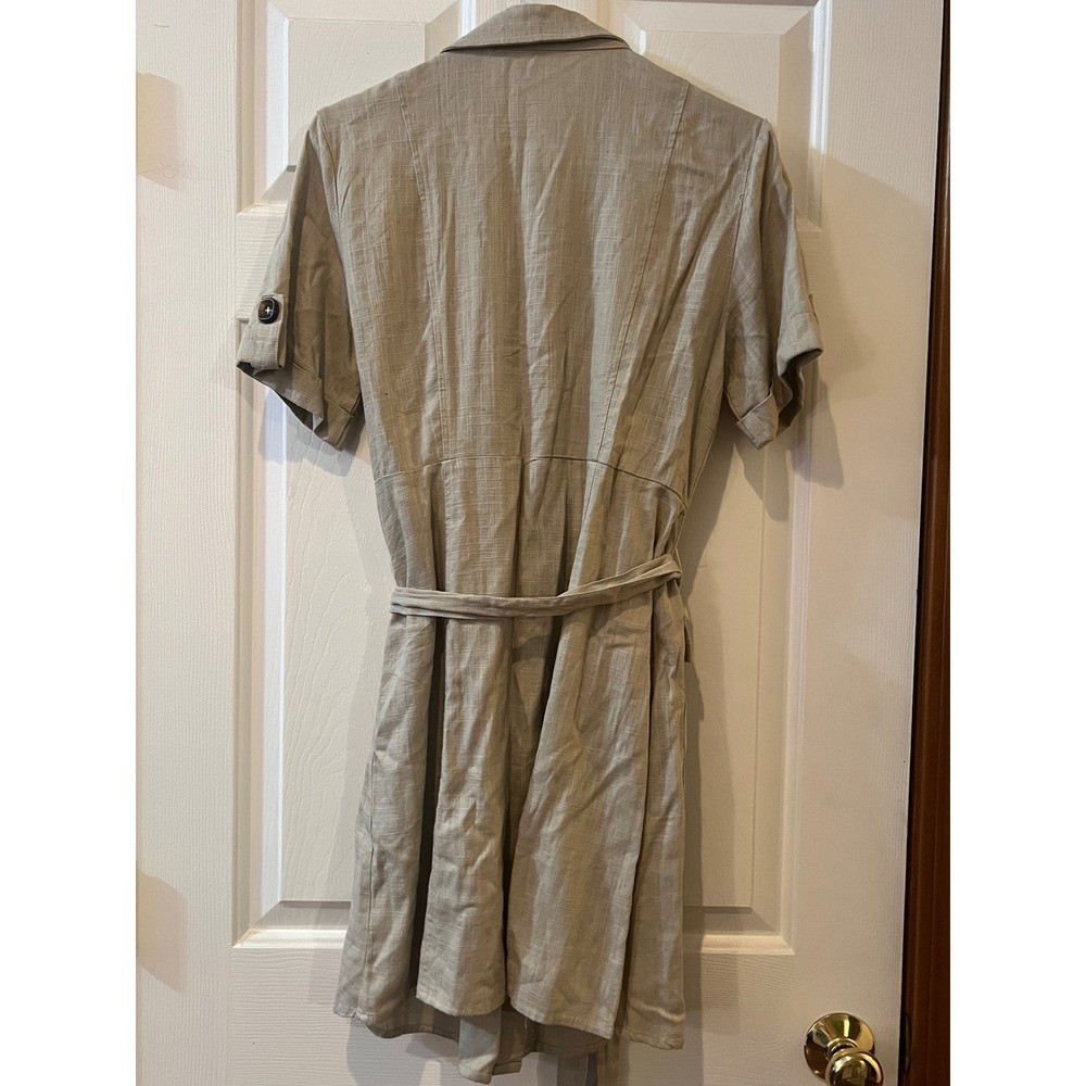 Promesa Womens Linen Blend Utility Shirt Dress Khaki Safari Button Front Medium