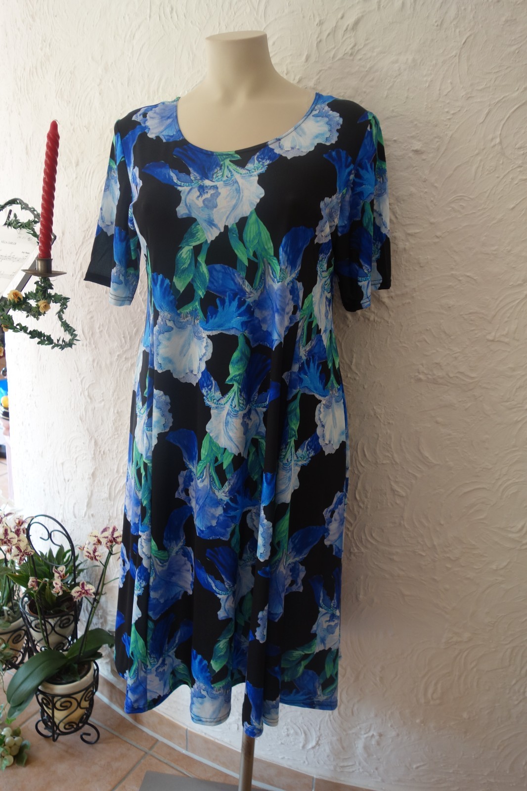 MAGNA dress spring summer 48 50 NEW blue tones flowers stretch A-line LAGENLOOK