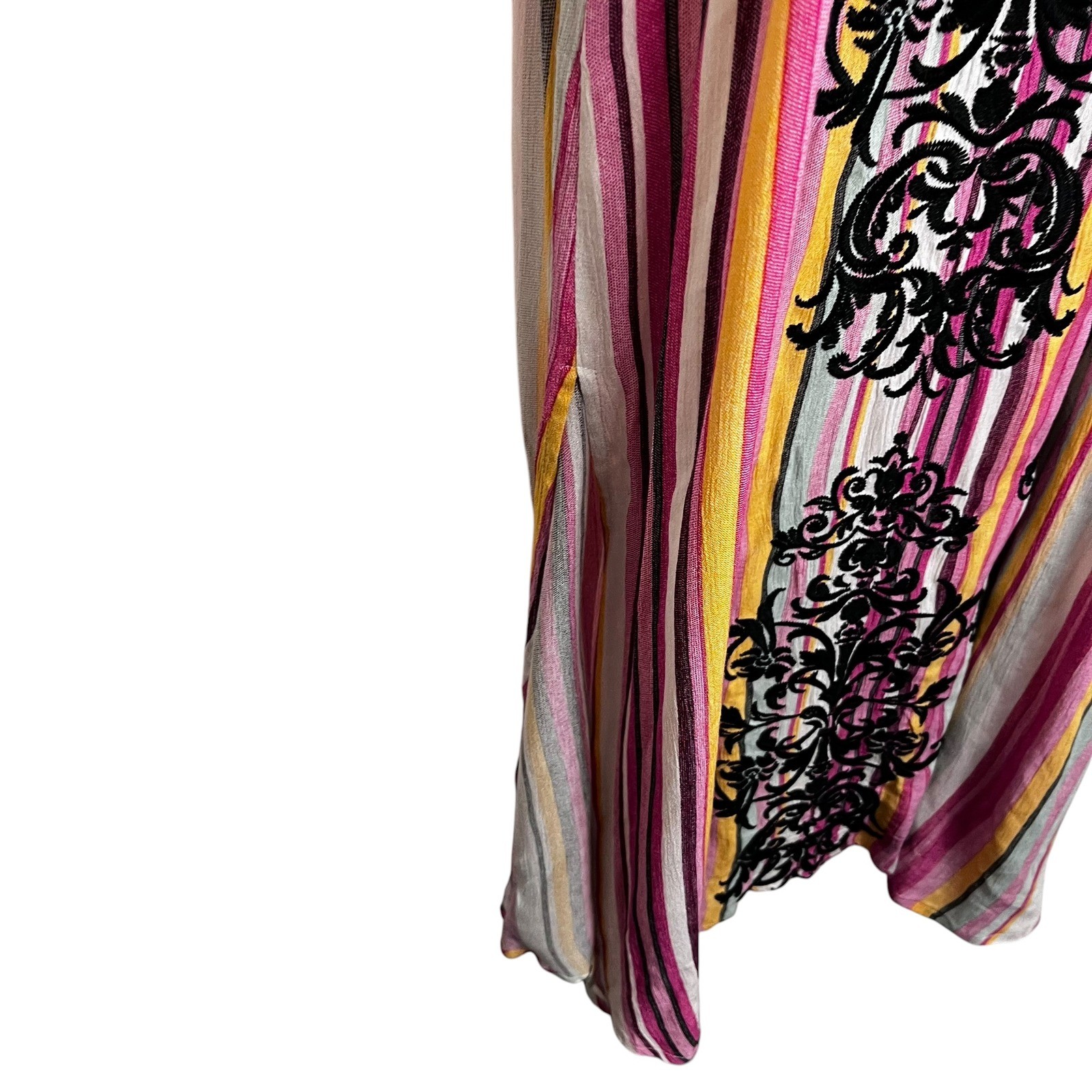 Savanna Jane XL Striped Embroidered Maxi Shirt Dress Pink Yellow Boho M93084